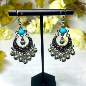 Antiqued Silver and Enamel Drop Earrings